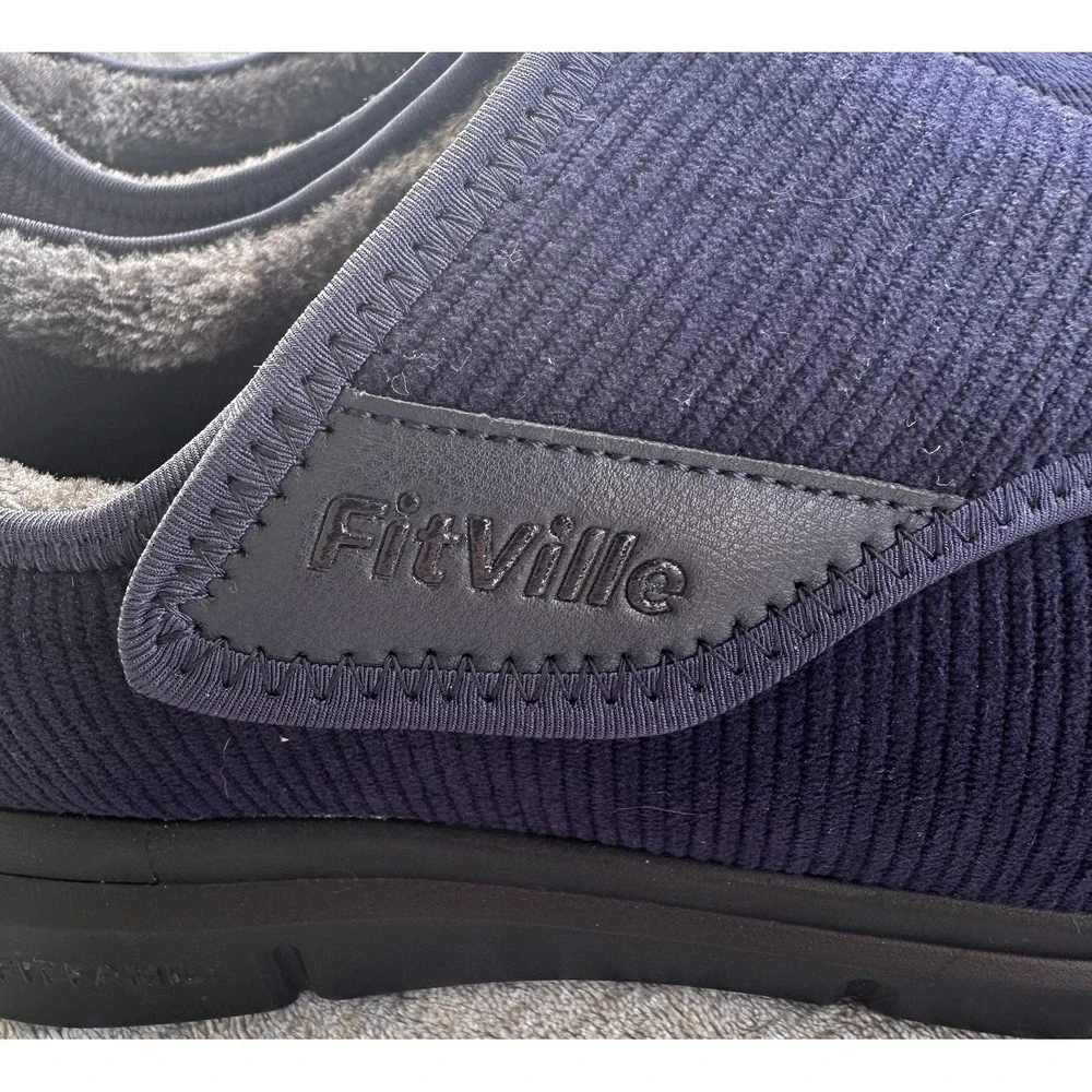 FitVille M 12 EW Extra Wide Navy Slippers Adjustable Arch Support Comfort Shoe